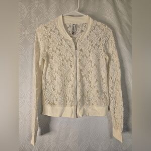 Ransore ivory floral lace bomber jacket. 